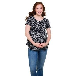 Due Time Black and White Floral Maternity Shirt